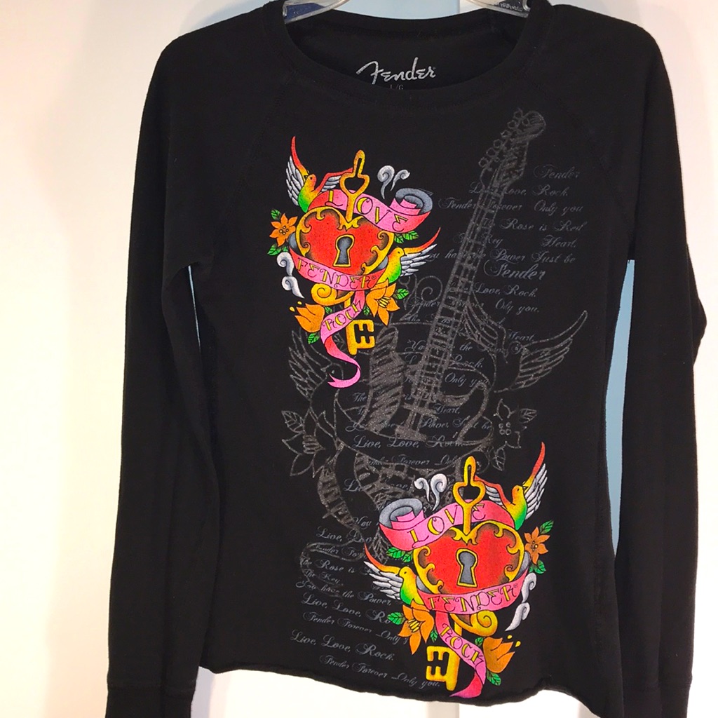 Fender Stratocaster Guitar Long Slv Tee Tatoo Art